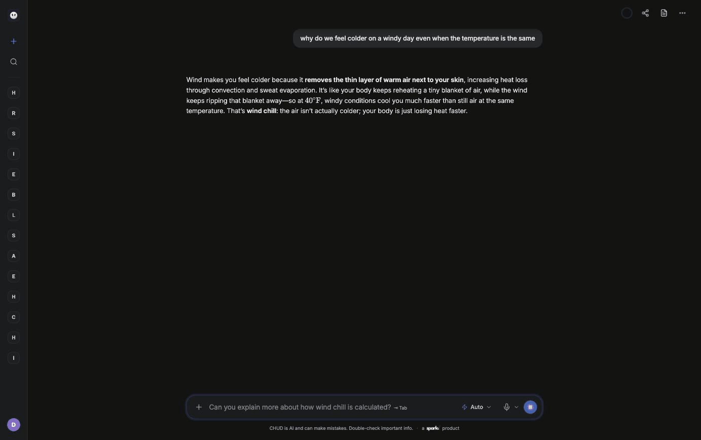 chud. answering a physics question in plain language